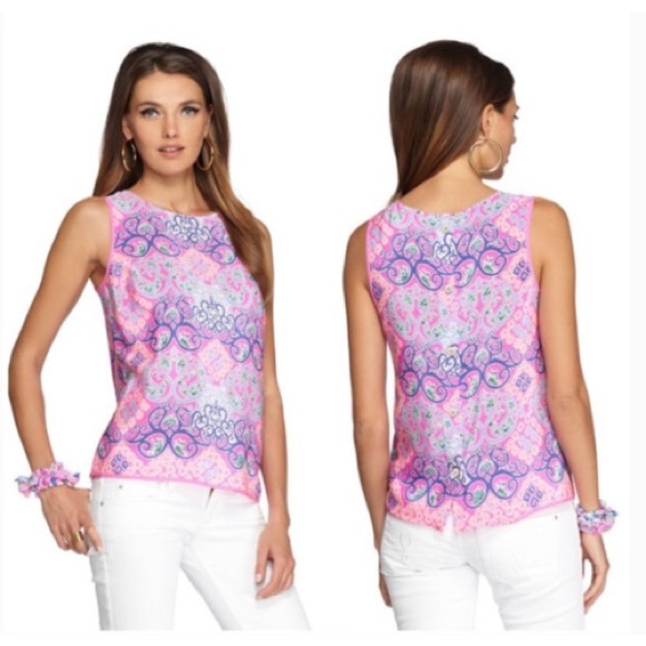 Lilly Pulitzer Iona Blouse Womens XS Silk Behind The Gates Sleeveless Pink - Picture 1 of 6